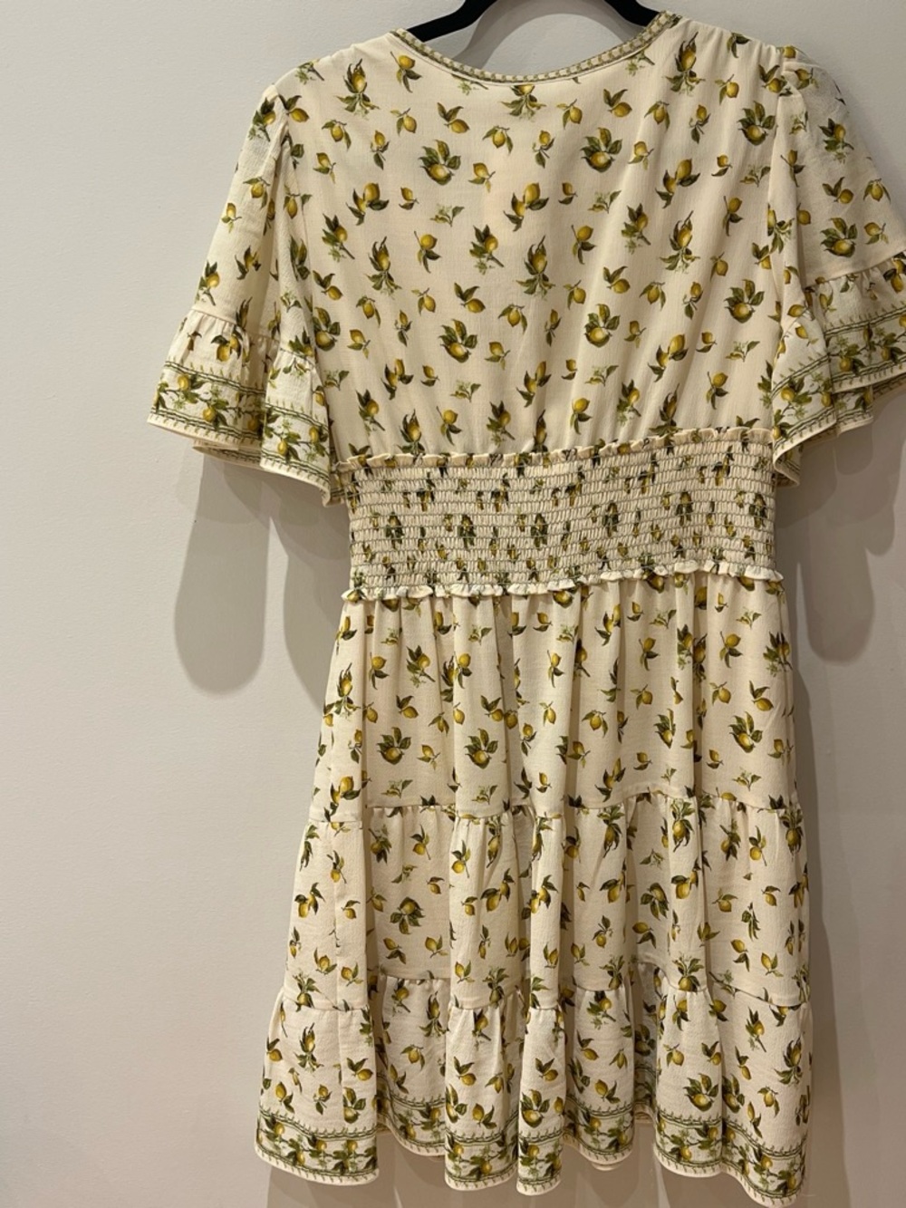 Max Studio Cream Lemon Print Smocked Waist V-Neck Dress - Picture 2 of 3